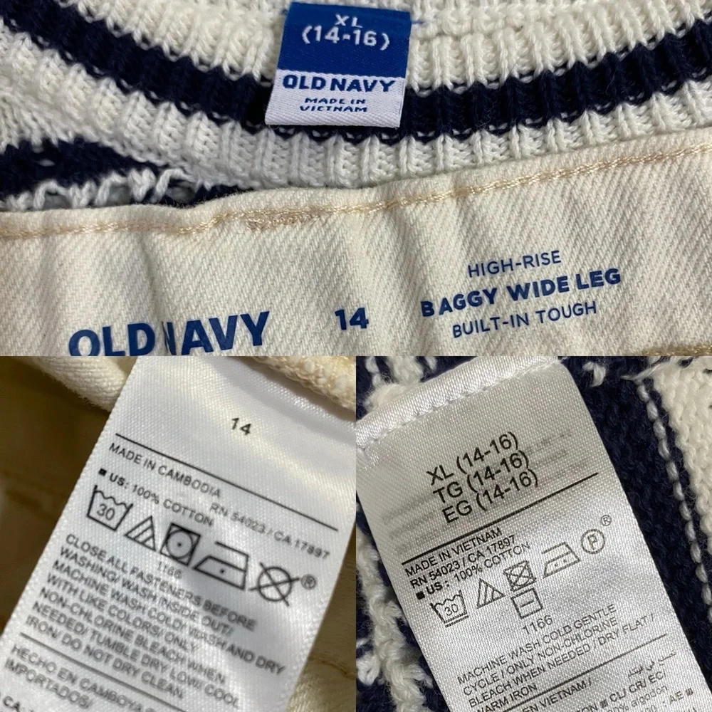 Old Navy Girls Sweater Jeans Set Navy and Cream Size 14 Wide-Leg